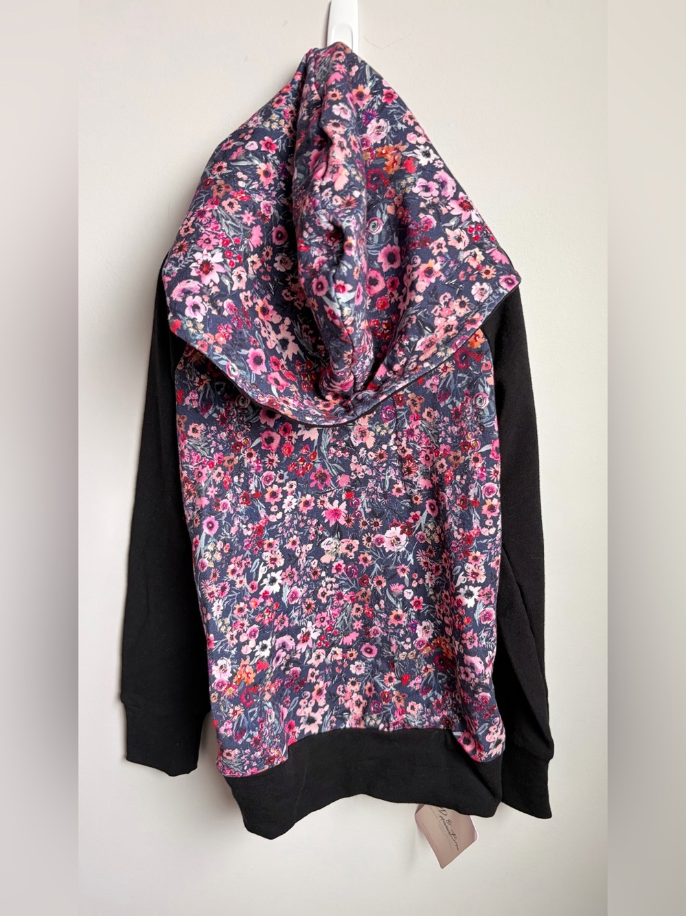 Small shop, handmade Floral Print Hooded Sweatshirt - Pink & Navy